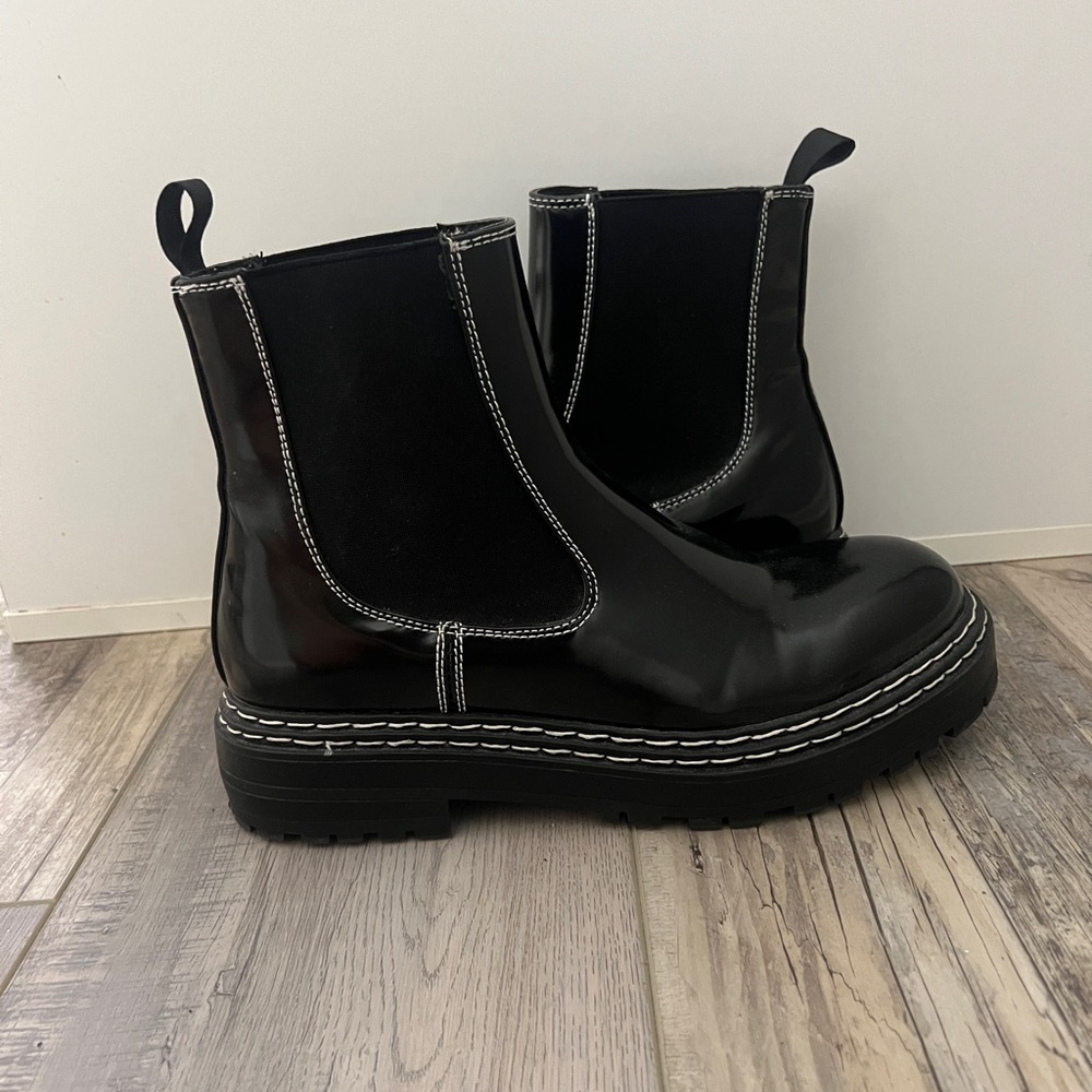 Black Patent Leather Combat Boots